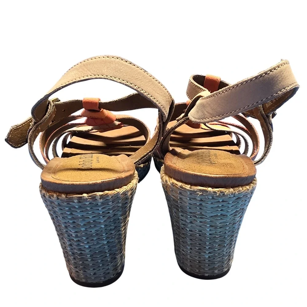 Cobb‎ Hill Women Size 7.5 Colorful Woven Strap Sandals Wedge Heel Buckle Summer